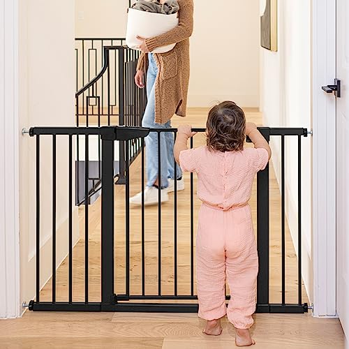 Mom's Choice Awards Winner-Cumbor 29.7"-51.5" Baby Gate Extra Wide, Easy Walk Thru Dog Gate for The House, Auto Close Safety Pet Gates for Stairs, Doorways, Child Gate Includes 4 Wall Cups, Black