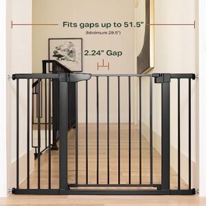 Mom's Choice Awards Winner-Cumbor 29.7"-51.5" Baby Gate Extra Wide, Easy Walk Thru Dog Gate for The House, Auto Close Safety Pet Gates for Stairs, Doorways, Child Gate Includes 4 Wall Cups, Black