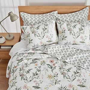 Levtex Home - Viviana Quilt Set - King Quilt + Two King Pillow Shams - Botanical Floral - Coral, Green, Yellow, Cream - Quilt (106x92in.) and Pillow Shams (36x20in.) - Reversible - Cotton