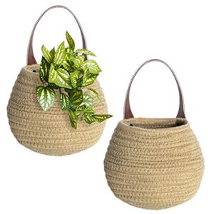 jute woven hanging storage baskets, 2pack wall hanging basket organizer for plants, key, sunglasses, wallet on door, small woven baskets for storage, rope woven baskets for baby nursery kids gift