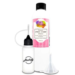art glitter glue - designer dries clear adhesive - 8oz refill bundled with moshify 20ml applicator bottle and funnel