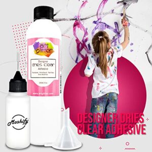 Art Glitter Glue - Designer Dries Clear Adhesive - 8oz Refill Bundled with Moshify 20mL Applicator Bottle and Funnel