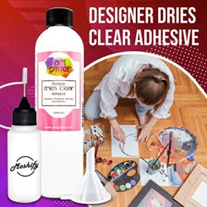 Art Glitter Glue - Designer Dries Clear Adhesive - 8oz Refill Bundled with Moshify 20mL Applicator Bottle and Funnel