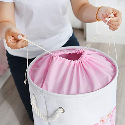 INough 2 Pack Laundry Baskets Pink Hamper Elephant Basket for Kids, Baby Laundry Basket,Large Collapsible Laundry Hamper with Handles Waterproof Round Linen Storage Basket for Toddler