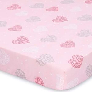 The Peanutshell Fitted Pack n Play, Playard, Mini Crib Sheets for Baby Girls | 2 Pack Set | Pink Elephants & Hearts