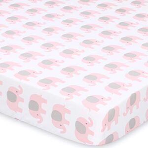 The Peanutshell Fitted Pack n Play, Playard, Mini Crib Sheets for Baby Girls | 2 Pack Set | Pink Elephants & Hearts