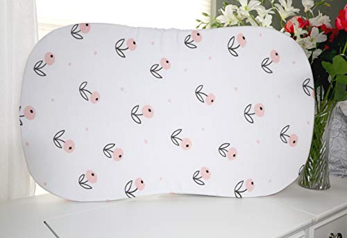 Bassinet Sheets for Baby Girl Set of 2 by Tansy Panda - Ultra Soft, Breathable, 100% Organic Cotton - Compatible with Halo, Hourglass, Rectangle Bassinet Mattress Pad - Pink and White Floral