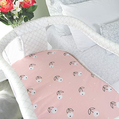 Bassinet Sheets for Baby Girl Set of 2 by Tansy Panda - Ultra Soft, Breathable, 100% Organic Cotton - Compatible with Halo, Hourglass, Rectangle Bassinet Mattress Pad - Pink and White Floral