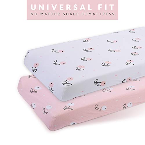 Bassinet Sheets for Baby Girl Set of 2 by Tansy Panda - Ultra Soft, Breathable, 100% Organic Cotton - Compatible with Halo, Hourglass, Rectangle Bassinet Mattress Pad - Pink and White Floral