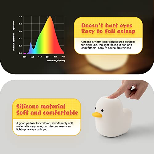 UNEEDE LED Benson Night Light, Cute Duck Animal Silicone Nursery Night Light Rechargeable Table Lamp Bedside Lamp with Touch Sensor for Baby Girls Women Bedrooms, Living Room