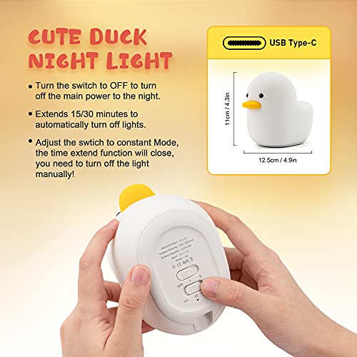 UNEEDE LED Benson Night Light, Cute Duck Animal Silicone Nursery Night Light Rechargeable Table Lamp Bedside Lamp with Touch Sensor for Baby Girls Women Bedrooms, Living Room