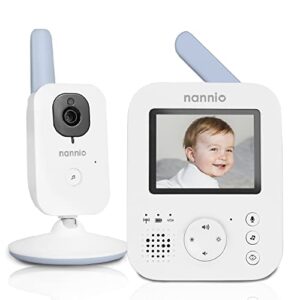 nannio baby monitor hero2 video baby monitors with camera and audio, two-way talk, auto night vision, voice activation, 5 lullabies, 985ft range, long battery life, baby gifts, 2 years warranty