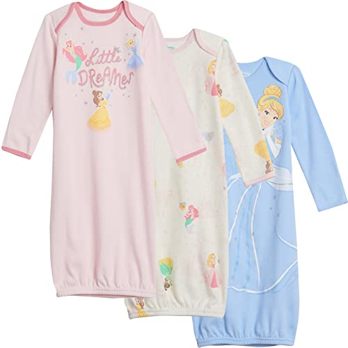 Disney Princess Newborn Baby Girls 3 Pack Long Sleeve Swaddle Sleeper Gowns Disney Princesses 0-6 Months