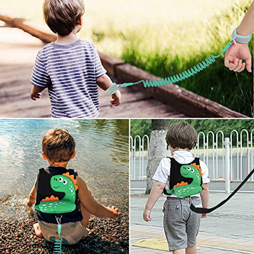 3 in 1 Toddler Harness Leash + Baby Anti Lost Wrist Link, Accmor Cute Dinosaur Child Safety Harness Tether, Kids Walking Wristband Assistant Strap Belt for Parent Boys Outdoor Activity (Black)