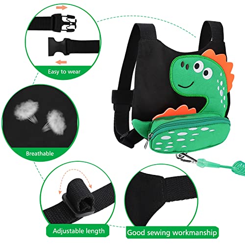 3 in 1 Toddler Harness Leash + Baby Anti Lost Wrist Link, Accmor Cute Dinosaur Child Safety Harness Tether, Kids Walking Wristband Assistant Strap Belt for Parent Boys Outdoor Activity (Black)