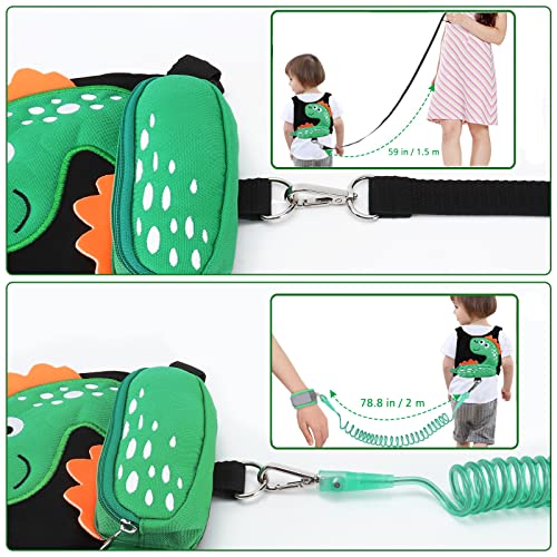 3 in 1 Toddler Harness Leash + Baby Anti Lost Wrist Link, Accmor Cute Dinosaur Child Safety Harness Tether, Kids Walking Wristband Assistant Strap Belt for Parent Boys Outdoor Activity (Black)