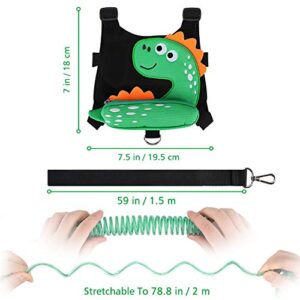 3 in 1 Toddler Harness Leash + Baby Anti Lost Wrist Link, Accmor Cute Dinosaur Child Safety Harness Tether, Kids Walking Wristband Assistant Strap Belt for Parent Boys Outdoor Activity (Black)