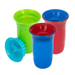 Nuby 3-Piece No-Spill Smart Edge 360 Cup with Touch Flo Easy Clean Silicone Rim, 10 Oz, Boy (Colors May Vary)