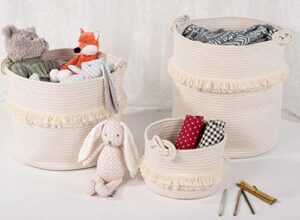 woven storage baskets cotton rope decorative hamper for nursery, toys, blankets, and laundry, cute tassel nursery decor - home storage container