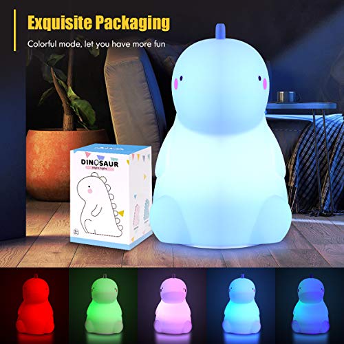 VSATEN Dinosaur Night Light for Kids, Cute Color Changing Silicone Baby Night Light with Touch Sensor, Portable Rechargeable LED Bedside Nursery Lamp for Toddler's Room, Dinosaur Gifts for Boys Girls