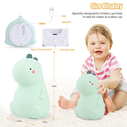 VSATEN Dinosaur Night Light for Kids, Cute Color Changing Silicone Baby Night Light with Touch Sensor, Portable Rechargeable LED Bedside Nursery Lamp for Toddler's Room, Dinosaur Gifts for Boys Girls