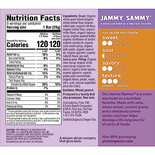 Plum Organics Sandwich Bars | Jammy Sammy | Variety Pack | 6 Count | Organic Snack for Kids, Toddlers | New Look, Packaging May Vary