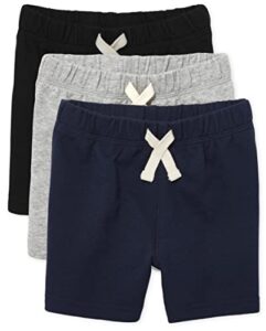 the children's place baby boys and toddler boys french terry shorts, black/smoke gray/new navy, 3t