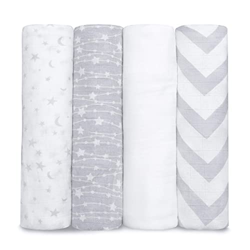 Comfy Cubs Muslin Swaddle Blankets Neutral Receiving Blanket Swaddling, Wrap for Boys and Girls, Baby Essentials, Registry & Gift (Grey)