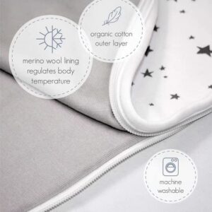 Woolino Toddler Sleeping Sack, 4 Season, Merino Wool, Baby Sleep Bag, 2-4 Years, Star Gray