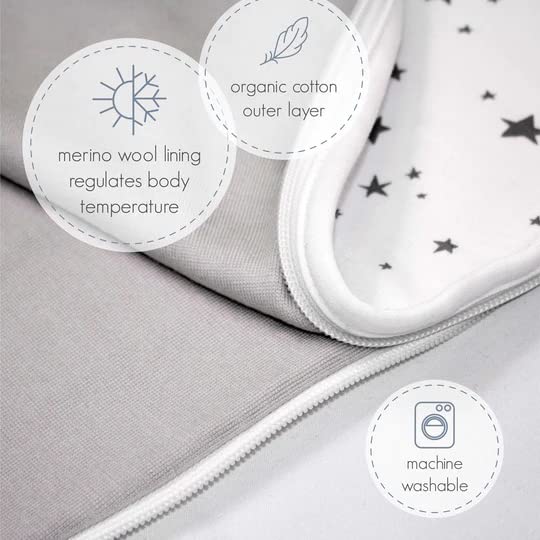 Woolino Toddler Sleeping Sack, 4 Season, Merino Wool, Baby Sleep Bag, 2-4 Years, Star Gray