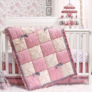 the peanutshell bella crib bedding set for baby girls - 3 piece nursery set - crib quilt, fitted crib sheet, dust ruffle