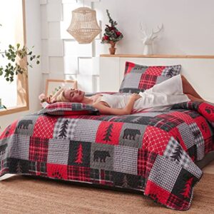 Bedspread Coverlet King Size Rustic Quilt Set Bedding King Plaid Quilt Bedding Lightweight Bedspread Lodge Cabin Bear Bedding Country Patchwork Quilt Bedspread Coverlet Rustic Reversible Quilts