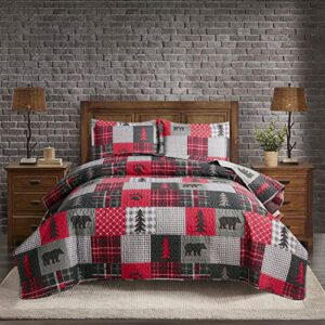 Bedspread Coverlet King Size Rustic Quilt Set Bedding King Plaid Quilt Bedding Lightweight Bedspread Lodge Cabin Bear Bedding Country Patchwork Quilt Bedspread Coverlet Rustic Reversible Quilts