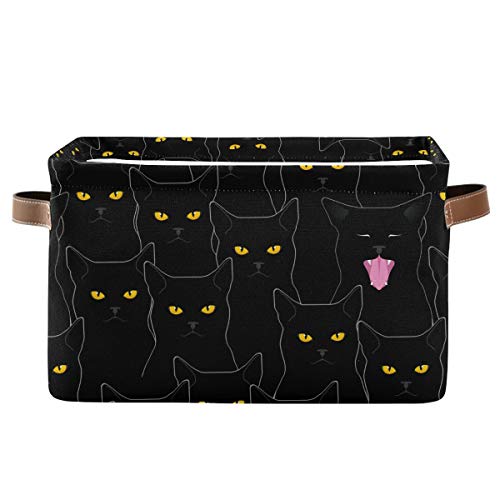 Rectangular Storage Bin Cute Black Cats Basket with Handles - Organizer Bin for Toys, Books, Laundry Basket for Kids/Pets, Playroom