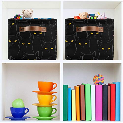 Rectangular Storage Bin Cute Black Cats Basket with Handles - Organizer Bin for Toys, Books, Laundry Basket for Kids/Pets, Playroom