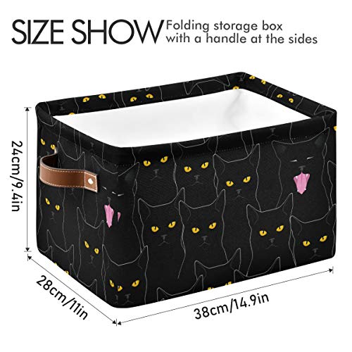 Rectangular Storage Bin Cute Black Cats Basket with Handles - Organizer Bin for Toys, Books, Laundry Basket for Kids/Pets, Playroom