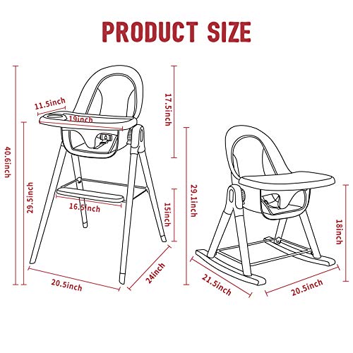 Baby High Chair, 7-in-1 Convertible Wooden High Chair, Rocking Chair Recline Chair with Adjustable Hardwood Leg, High Chairs for Babies and Toddlers, Double Dishwasher Safe Tray & Premium Leatherette