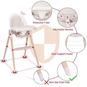 Baby High Chair, 7-in-1 Convertible Wooden High Chair, Rocking Chair Recline Chair with Adjustable Hardwood Leg, High Chairs for Babies and Toddlers, Double Dishwasher Safe Tray & Premium Leatherette