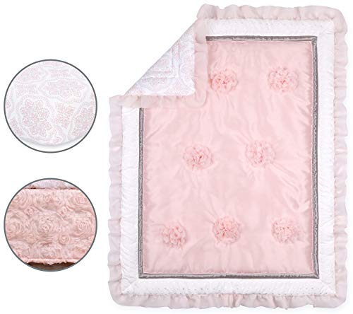 The Peanutshell Pink Crib Bedding Set for Baby Girls | 3 Piece Arianna Nursery Set | Crib Quilt, Fitted Crib Sheet, Dust Ruffle