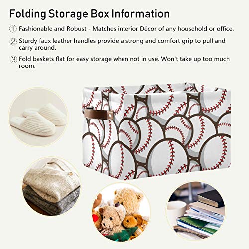 Rectangular Storage Bin Baseball Sport Basket with Handles - Nursery Storage, Laundry Hamper, Book Bag, Gift Baskets