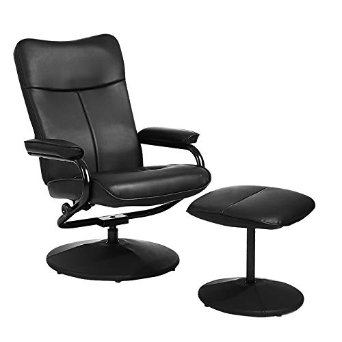 Leather Lounge Recliner Chair Swivel Leisure Seat w/Ottoman Footrest Stool Black