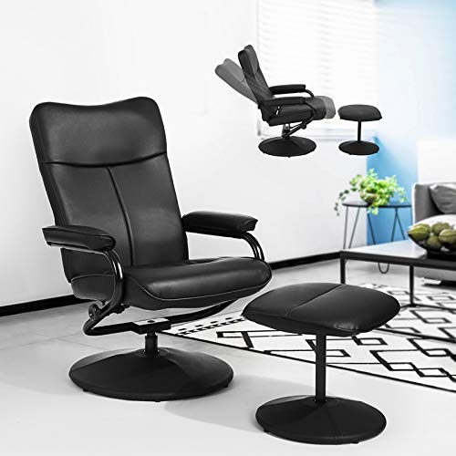 Leather Lounge Recliner Chair Swivel Leisure Seat w/Ottoman Footrest Stool Black