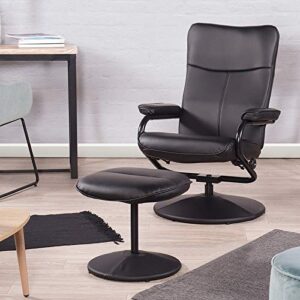 Leather Lounge Recliner Chair Swivel Leisure Seat w/Ottoman Footrest Stool Black