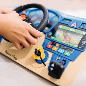 Melissa & Doug Vroom & Zoom Interactive Wooden Dashboard Steering Wheel Pretend Play Driving Toy - Kids Activity Board, Toddler Sensory Toys For Ages 3+