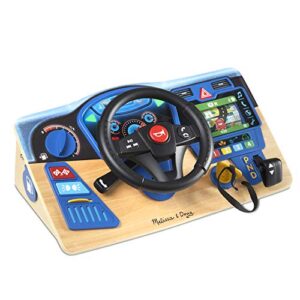 melissa & doug vroom & zoom interactive wooden dashboard steering wheel pretend play driving toy - kids activity board, toddler sensory toys for ages 3+