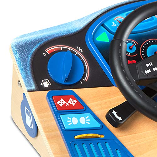 Melissa & Doug Vroom & Zoom Interactive Wooden Dashboard Steering Wheel Pretend Play Driving Toy - Kids Activity Board, Toddler Sensory Toys For Ages 3+