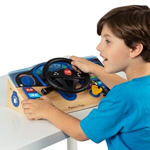 Melissa & Doug Vroom & Zoom Interactive Wooden Dashboard Steering Wheel Pretend Play Driving Toy - Kids Activity Board, Toddler Sensory Toys For Ages 3+