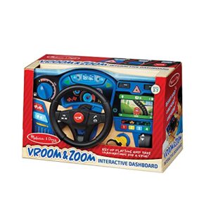 Melissa & Doug Vroom & Zoom Interactive Wooden Dashboard Steering Wheel Pretend Play Driving Toy - Kids Activity Board, Toddler Sensory Toys For Ages 3+