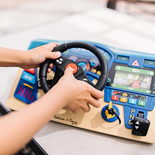 Melissa & Doug Vroom & Zoom Interactive Wooden Dashboard Steering Wheel Pretend Play Driving Toy - Kids Activity Board, Toddler Sensory Toys For Ages 3+