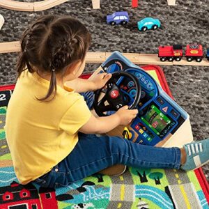 Melissa & Doug Vroom & Zoom Interactive Wooden Dashboard Steering Wheel Pretend Play Driving Toy - Kids Activity Board, Toddler Sensory Toys For Ages 3+